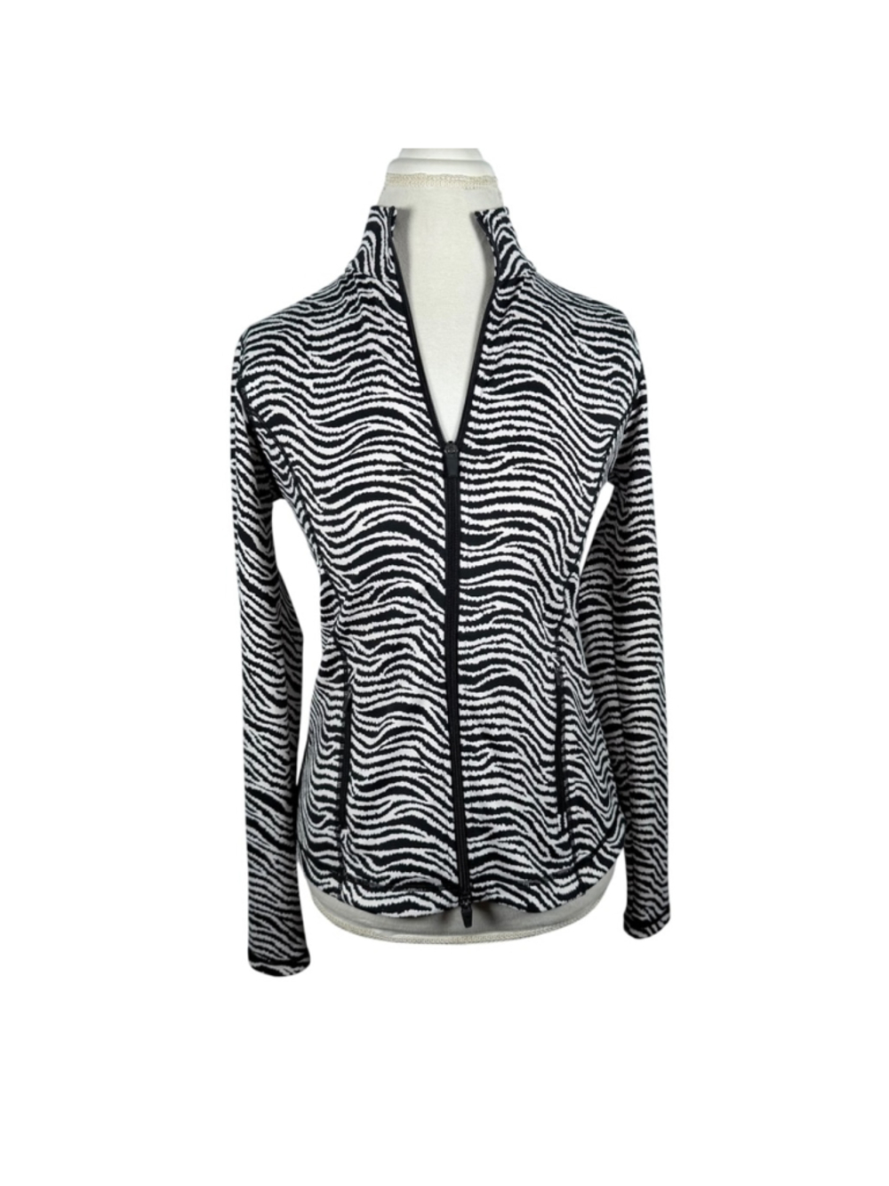 J.McLaughlin Billie Zebra Print Full Zip Jacket Golf Active Stretch Jersey Sz S - Picture 2 of 12